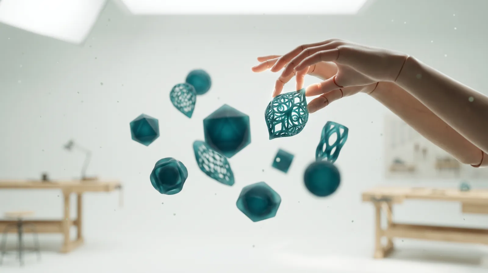 Mains sélectionnant avec soin une structure lumineuse parmi plusieurs, symbole du choix du bon CMS