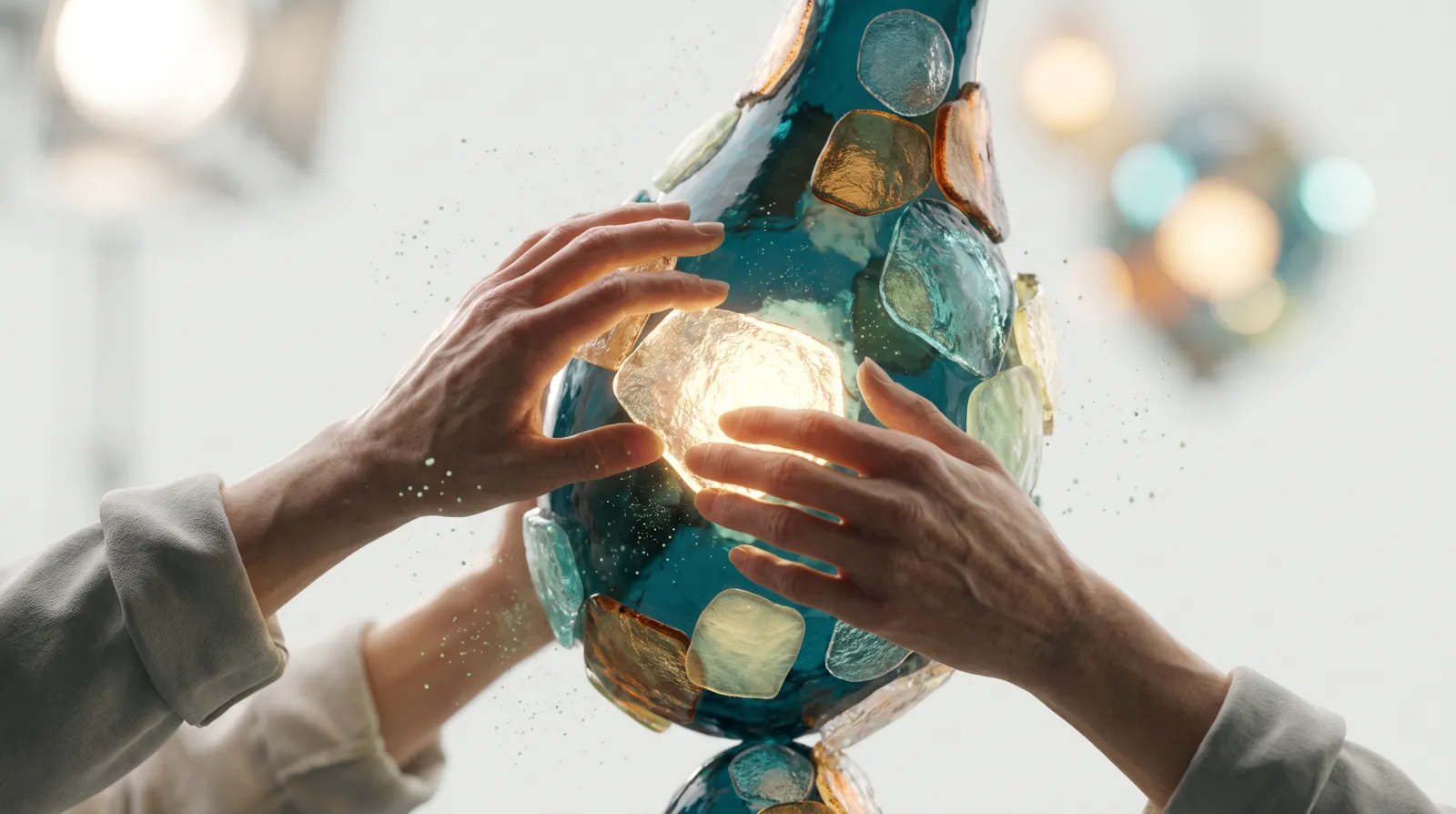 Une petite structure de lumiere bleu marine tenue debout par plusieurs pieces rapportees au fil du temps, chacune legerement differente de l'originale et s'accumulant de facon maladroite, symbole du cout reel qui s'accumule avec un site internet bacle